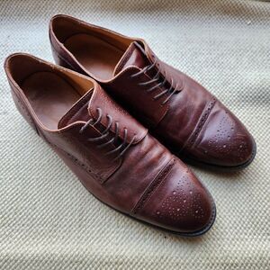 Hadley London Shoes Size 11 Semi Brogue Oxfords Soft Brown Leather Laces Mens